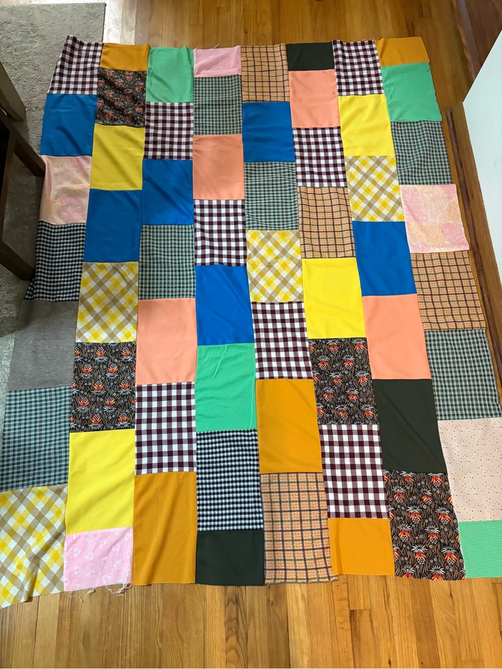 Vintage Handmade Patchwork Quilt Throw in Multi Colors 61” x 81”